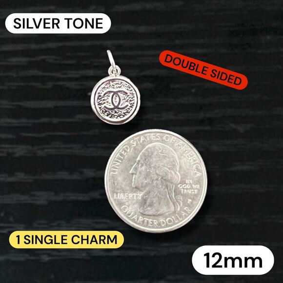 CC Silver Tone Round Zipper Pull Button Charms 12mm - Picture 1 of 1